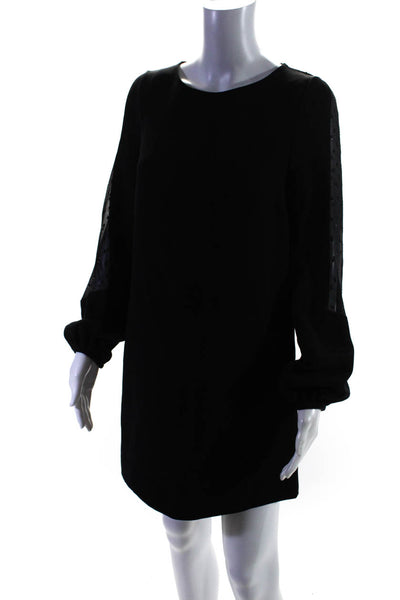 Designer Womens Metallic Fil Coupe Long Sleeve Sheath Dress Black Size 6