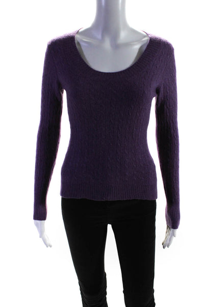 Tweeds Womens Cashmere Cable Knit Scoop Neck Long Sleeve Sweater Purple Size M