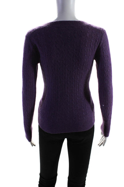 Tweeds Womens Cashmere Cable Knit Scoop Neck Long Sleeve Sweater Purple Size M