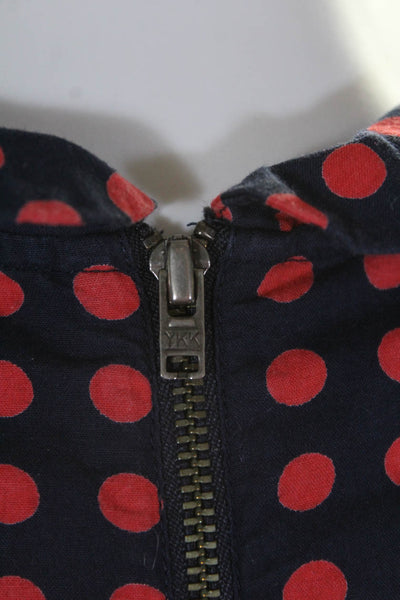 Bonpoint Women's Polka Dot Cotton Long Sleeve Collar Blouse Red Navy Size L