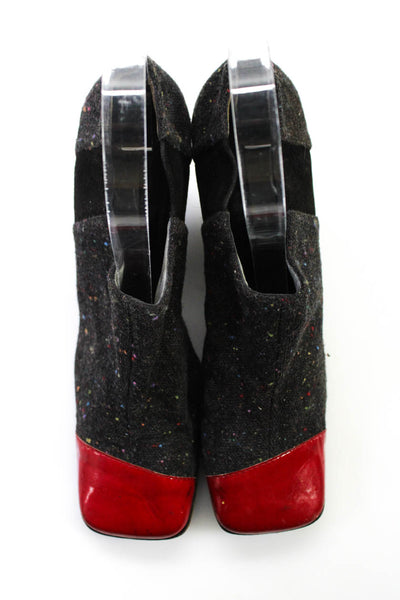Maglia Womens Patent Leather Cap Toe Tweed Slim Heel Booties Pumps Black Sz 37 7