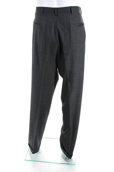 Austin Reed Mens Wool Check Print Three Button Pleated Pants Suit Gray Size 44L