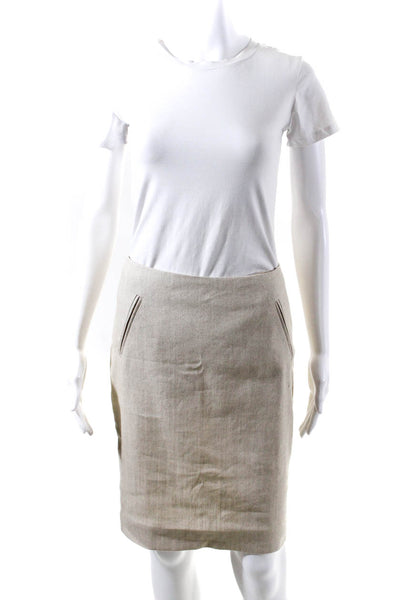 Nicole Miller Collection Womens Linen Zipped Darted Pencil Skirt Beige Size 2