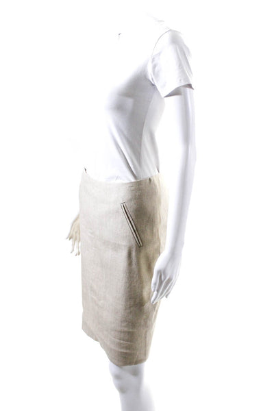 Nicole Miller Collection Womens Linen Zipped Darted Pencil Skirt Beige Size 2