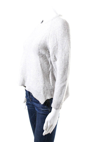 Central Park West Womens Cashmere Striped Asymmetrical Hem Sweater Gray Size M