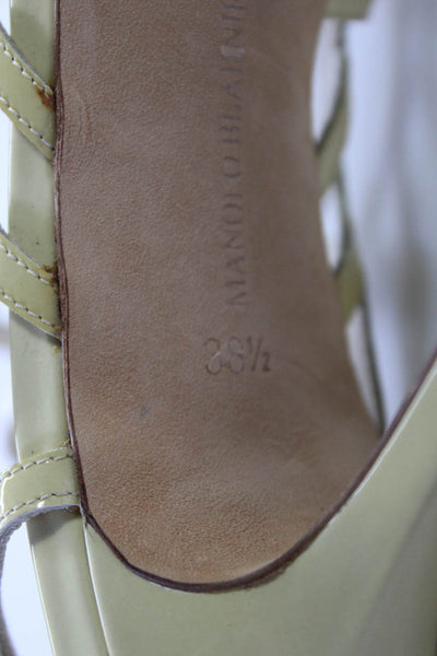 Manolo Blahnik Womens Patent Leather Slingbacks Heels Yellow Size 38.5 8.5