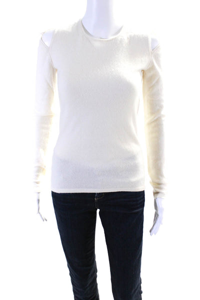 Elizabeth and James Womens Wool Cashmere Cold Shoulder Top Shirt White Size XS