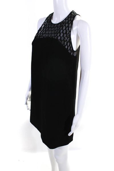 Maje Womens Solid Net Mesh Illusion Neckline Sleeveless Swing Dress Black Size 1