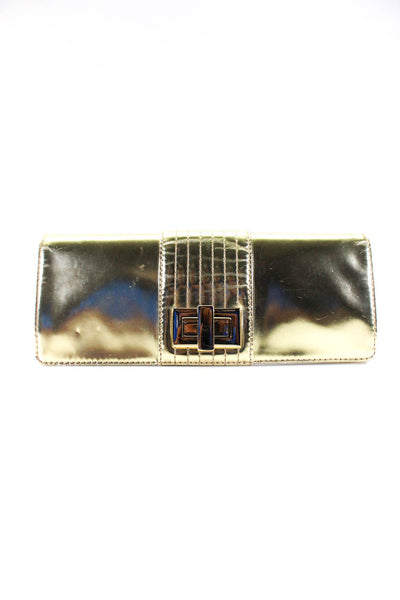 Kooba Womens Chrome Spazzolatto Leather Turnlock Clutch Handbag Gold