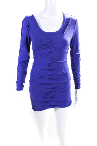 Nicole Miller Womens Gathered Jersey Long Sleeve Sheath Dress Purple Size Small