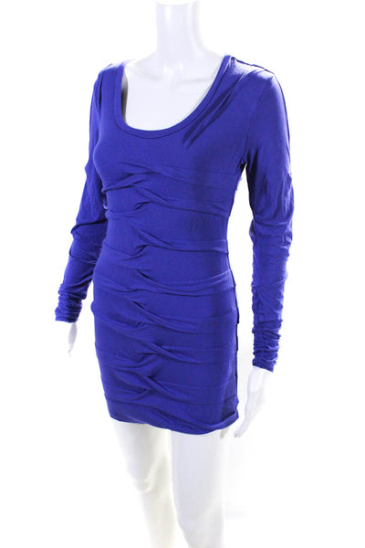 Nicole Miller Womens Gathered Jersey Long Sleeve Sheath Dress Purple Size Small