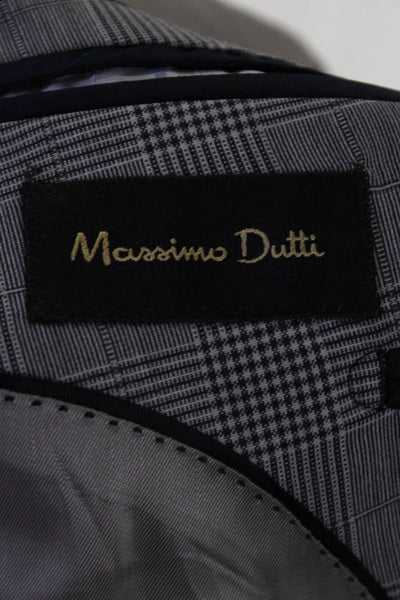 Massimo Dutti Mens Plaid Blazer Black Wool Size 46