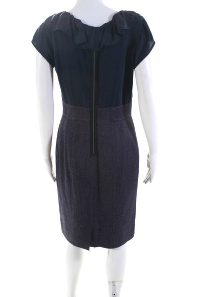 Rebecca Taylor Womens Back Zip Ruffled V Neck Sheath Dress Purple Blue Size 8