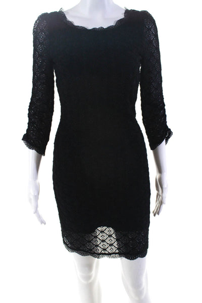 Joie Womens Back Zip 3/4 Sleeve Scoop Neck Lace Short Dress Black Size Small