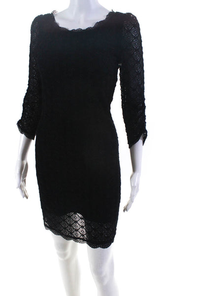 Joie Womens Back Zip 3/4 Sleeve Scoop Neck Lace Short Dress Black Size Small
