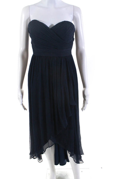 Jenny Yoo Collection Womens Back Zip Sweetheart Strapless Silk Gown Blue Size 8