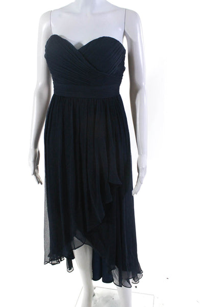 Jenny Yoo Collection Womens Back Zip Sweetheart Strapless Silk Gown Blue Size 8