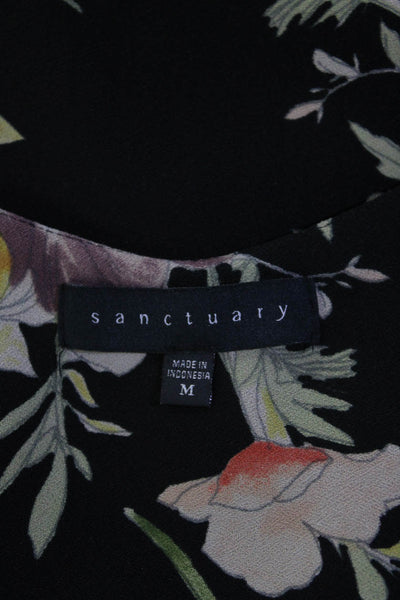 Sanctuary Womens Sleeveless V Neck Floral Mini Shift Dress Black Multi Medium