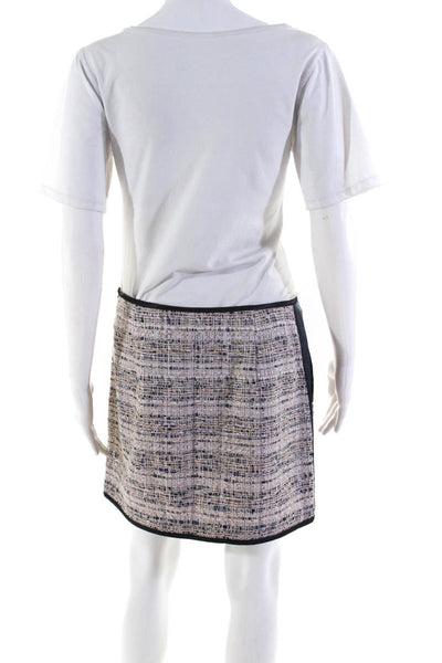 Theory Womens Side Zip Satin Trim Tweed Knit Mini Skirt Pink Navy Blue Size 6