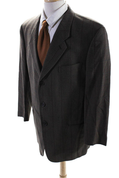 Giorgio Armani Mens Wool Glen Plaid Three Button Blazer Jacket Brown Size 44