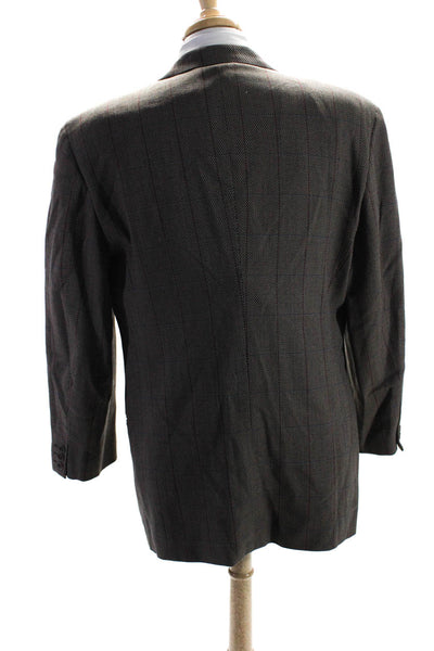 Giorgio Armani Mens Wool Glen Plaid Three Button Blazer Jacket Brown Size 44
