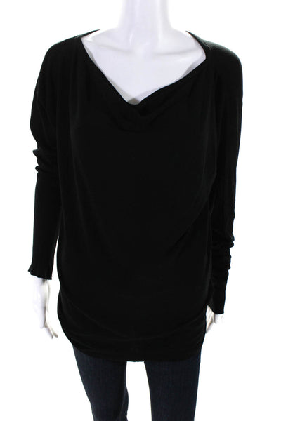 Alice + Olivia Base Solid Long Sleeve Back Seam Blouse Shirt Black Size Small