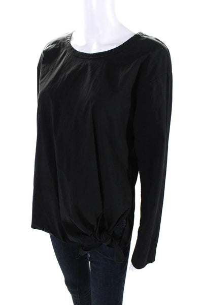 Theory Womens Round Neck Long Sleeved Keyhole Tied Front Blouse Top Black Size M