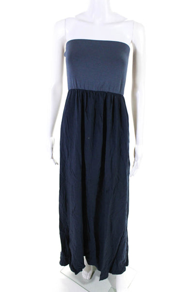 Splendid Womens Knit Strapless Empire Waisted Maxi Dress Navy Blue Size L