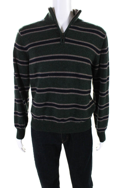 346 Brooks Brothers Mens Green Wool Striped Mock Neck Sweater Top Size L