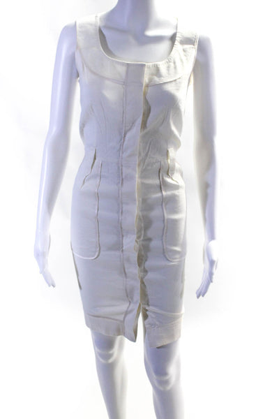 Elie Tahari Womens Linen Sleeveless Button Down Dress White Size 4