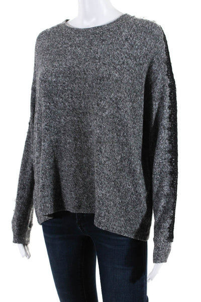 Sport The Kooples Womens Long Sleeve Lace Trim Scoop Neck Sweater Gray Small