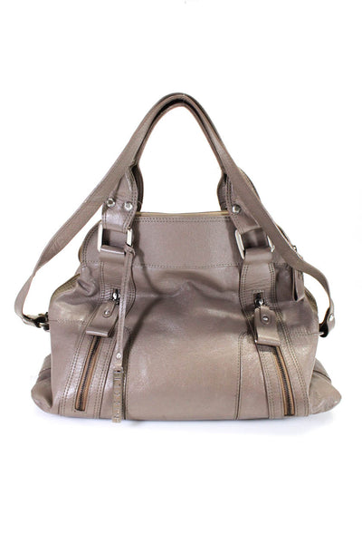 Nicoli Womens Beige Leather Zip Three Compartment Top Handle Shoulder Bag Handba