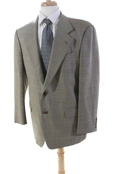 Valentino Uomo Mens Houndstooth Button Long Sleeve Collared Blazer Brown Size L
