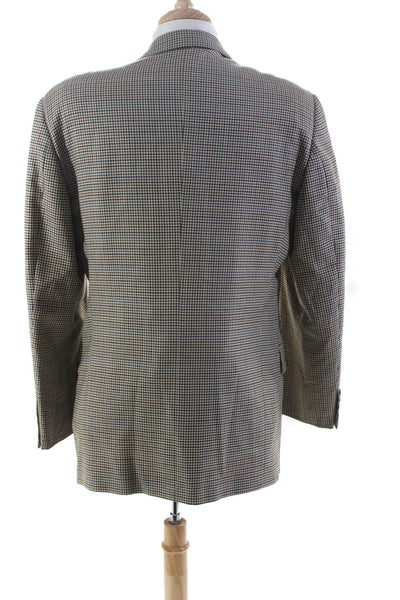 Valentino Uomo Mens Houndstooth Button Long Sleeve Collared Blazer Brown Size L