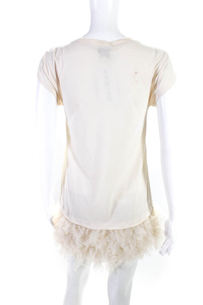 Haute Hippie Womens Cream Cotton V-Neck Mesh Short Sleeve Mini Dress Size XS