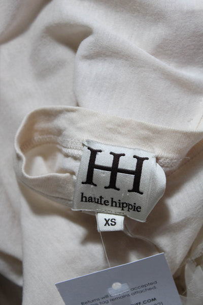 Haute Hippie Womens Cream Cotton V-Neck Mesh Short Sleeve Mini Dress Size XS