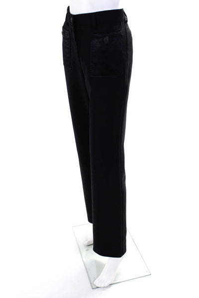 Chanel Womens 04A Quilted Satin Pocket Straight Leg Wool Pants Black Size FR 38