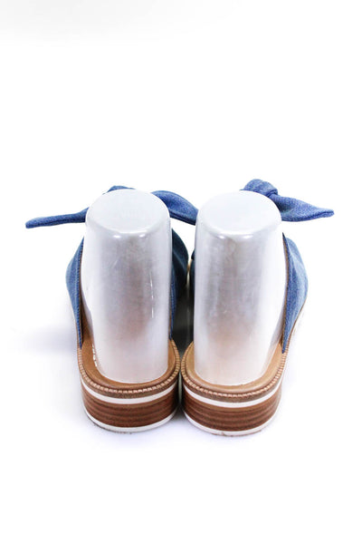 Bernardo Womens Blue Peep Toe Front Tie Denim Flats Mules Sandals Shoes Size 6M