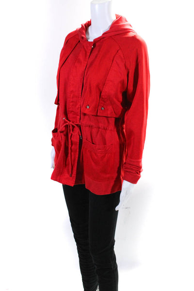 Marc By Marc Jacobs Womens Cotton Drawstring Waist Hooded Jacket Red Size XS