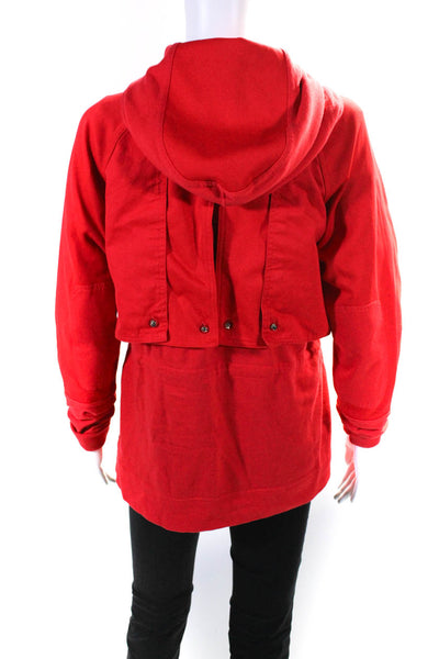 Marc By Marc Jacobs Womens Cotton Drawstring Waist Hooded Jacket Red Size XS