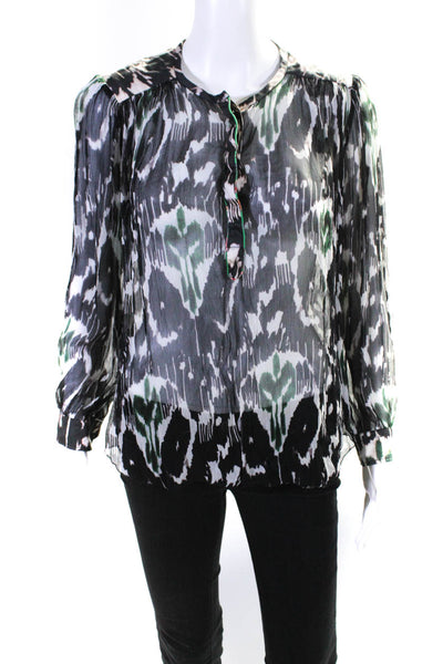 Isabel Marant Womens Silk Abstract Print Long Sleeve Blouse Multicolor Size 36