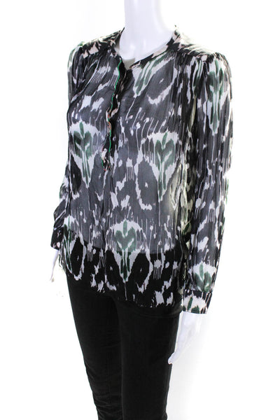 Isabel Marant Womens Silk Abstract Print Long Sleeve Blouse Multicolor Size 36