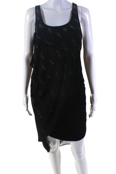 BCBGMAXAZRIA Women's Studded Chiffon Sleeveless Mini Dress Black Size L