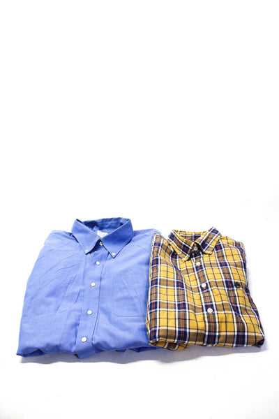 Brooks Brothers Mens Solid Plaid Collared Cotton Shirt Blue Yellow S/35 Lot 2