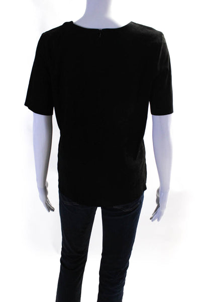 Closed Womens Goat Skin Suede Short Sleeve Top Blouse Black Size Small