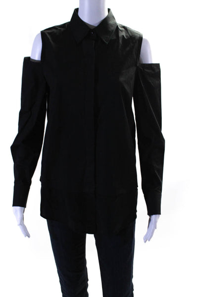 KaufmanFranco Womens Silk Hem Off Shoulder Poplin Shirt Blouse Black Size Small