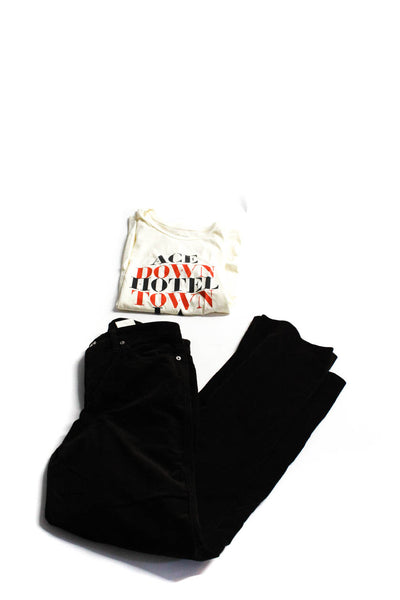 Cambio Womens Graphic Tee Shirt Corduroy Jeans Pants White Black Size XL 8 Lot 2
