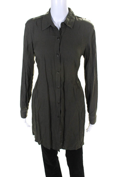 Splendid Womens Button Front Back Slit Collared Long Shirt Green Size Small