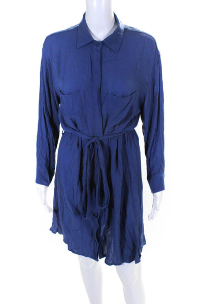 Stillwater Womens Button Front Collared Belted Shirt Dress Blue Size Small