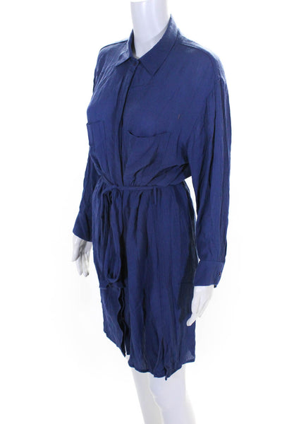 Stillwater Womens Button Front Collared Belted Shirt Dress Blue Size Small